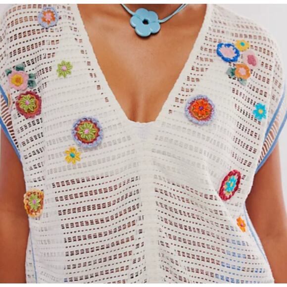 Free People “Seaside Walk” Open-Knit Crochet Top – White – Size S - Picture 1 of 8